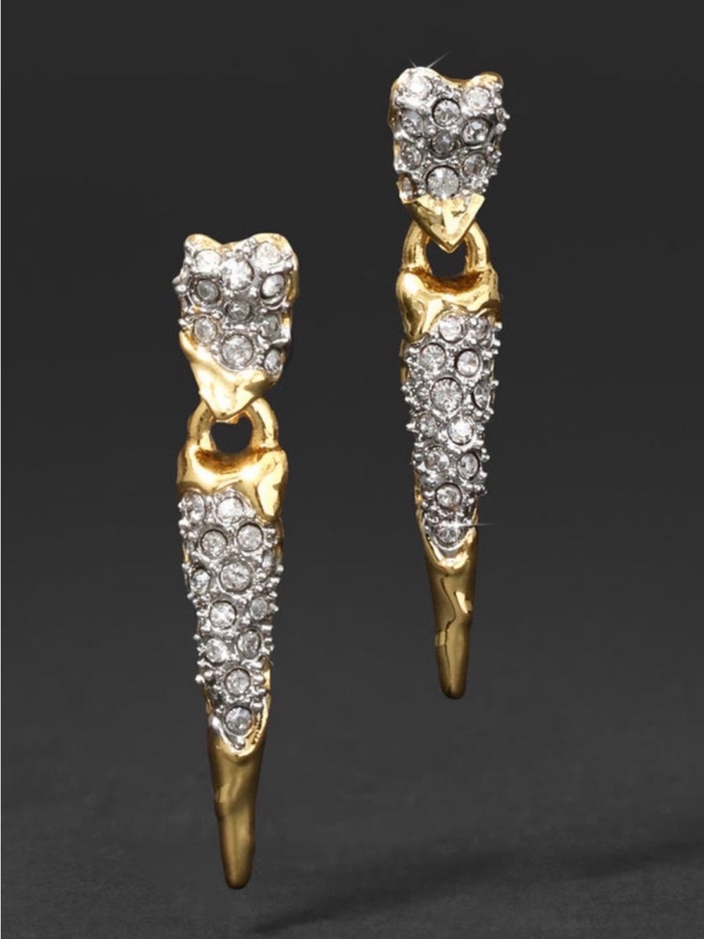 Alexis Bittar Gold-tone and Clear Crystal Spike Drop Earrings